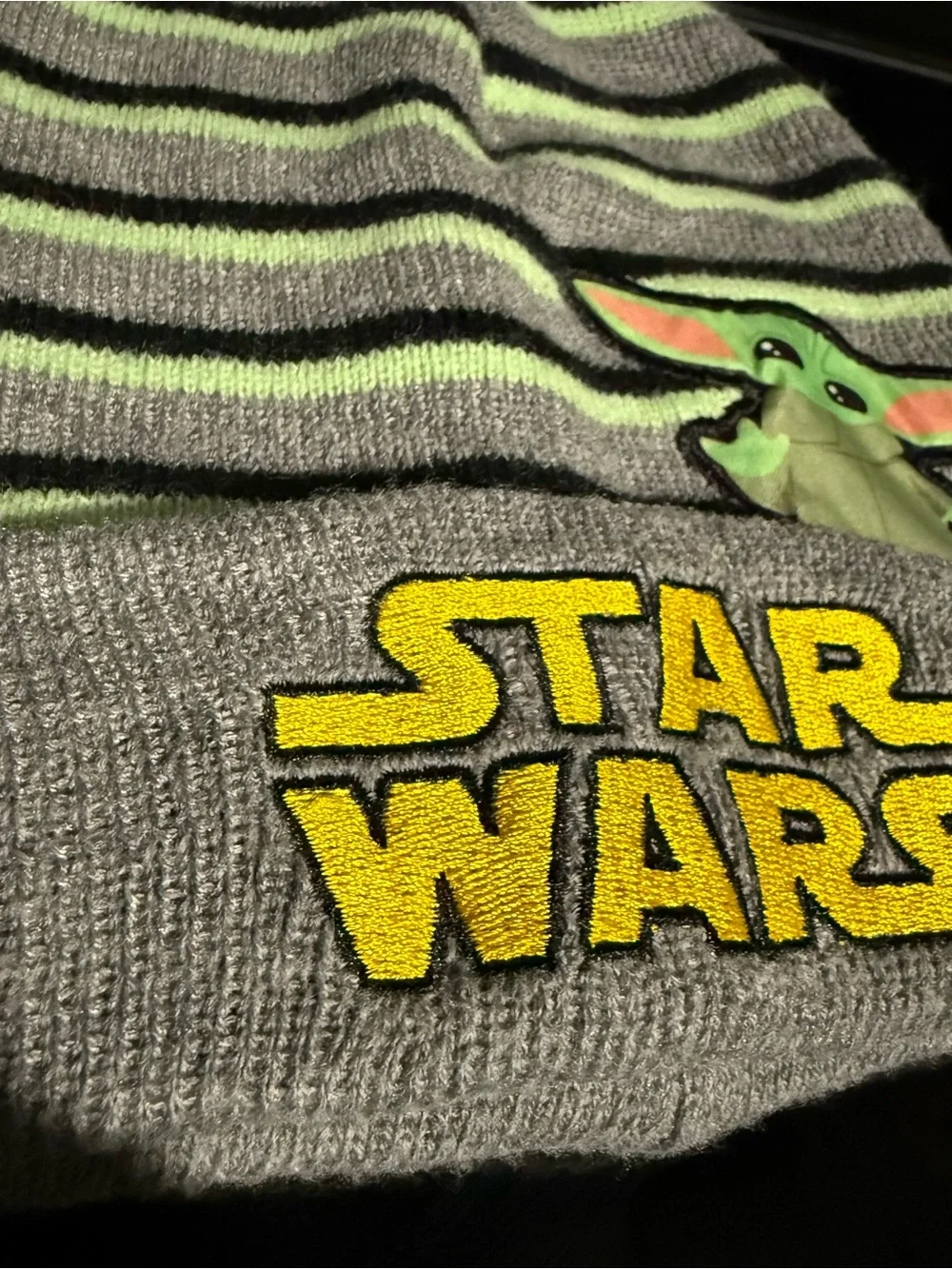 Star Wars Kids Beanie with The Child Patch in Gray, Black & Lime